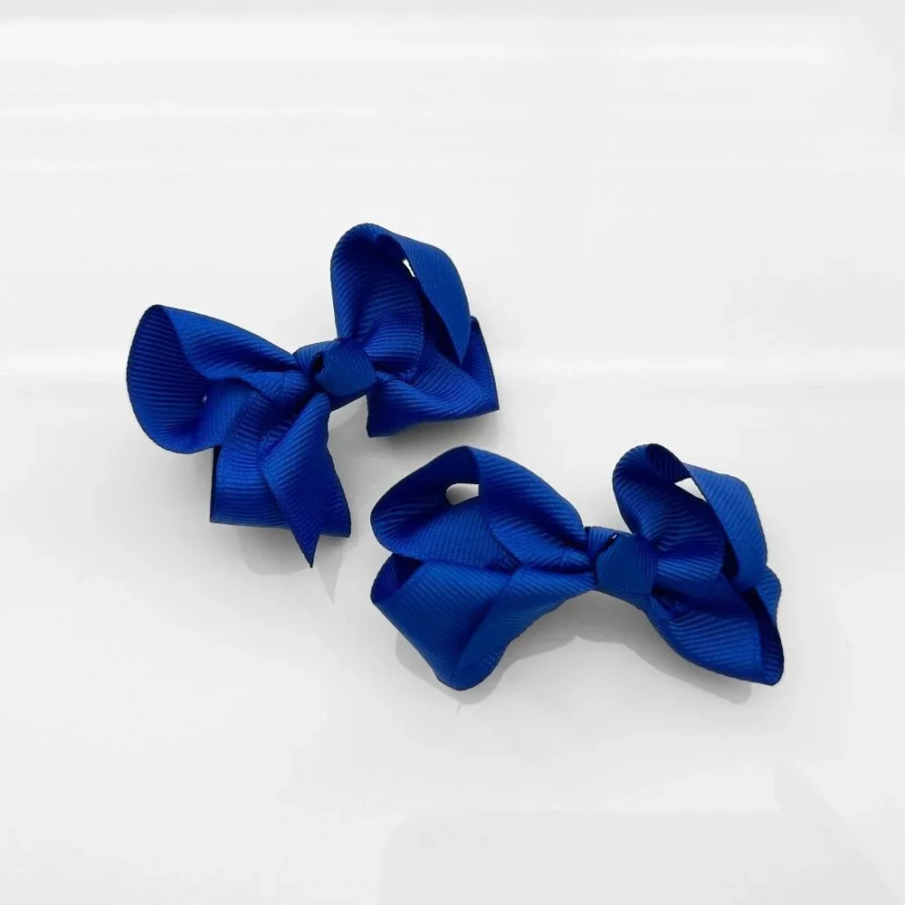 Set of 2 Pretty Girls Hair Bows Grosgrain Ribbon Hair Clips Accessory Royal Blue